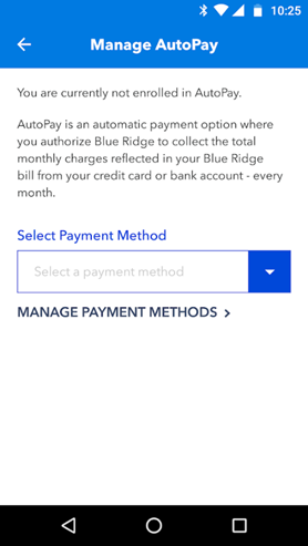 Selecting Payment Methods in My Blue Ridge App