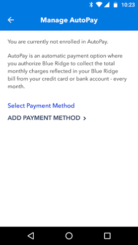 Adding Payment Methods in My Blue Ridge App