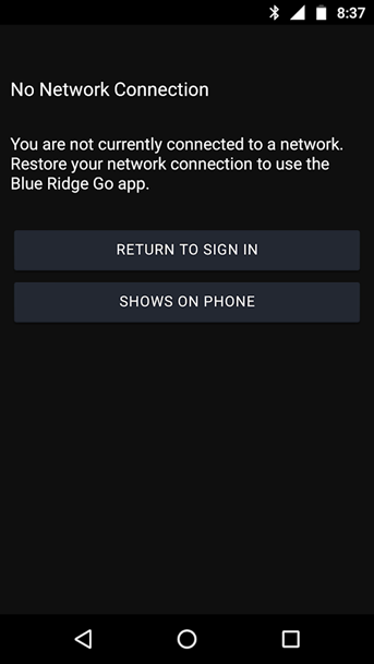 No Network Connection in Blue Ridge Go app