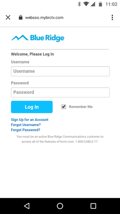 Signing into My Blue Ridge account
