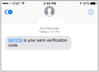 Verification code from eero