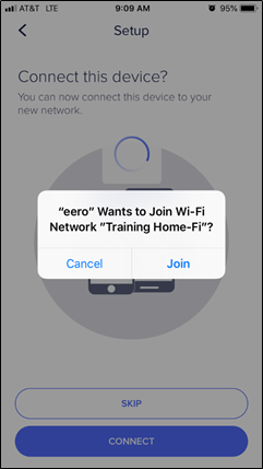 Confirmation message for connecting new device to eero