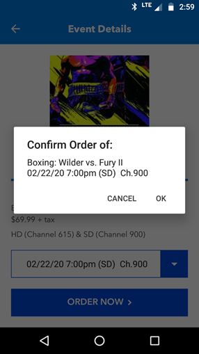 My Blue Ridge App PPV Order Confirmation