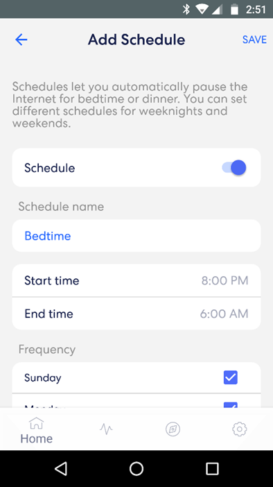 eero app Add Scheduled Pause screen