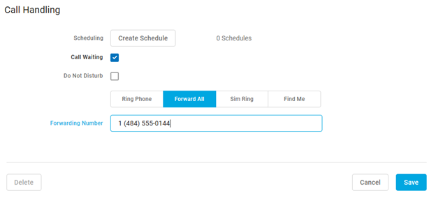 Admin Portal Call Handling Forward All