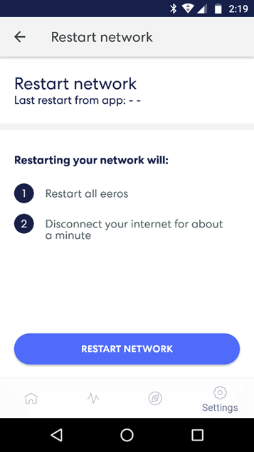 eero app Restart Network screen