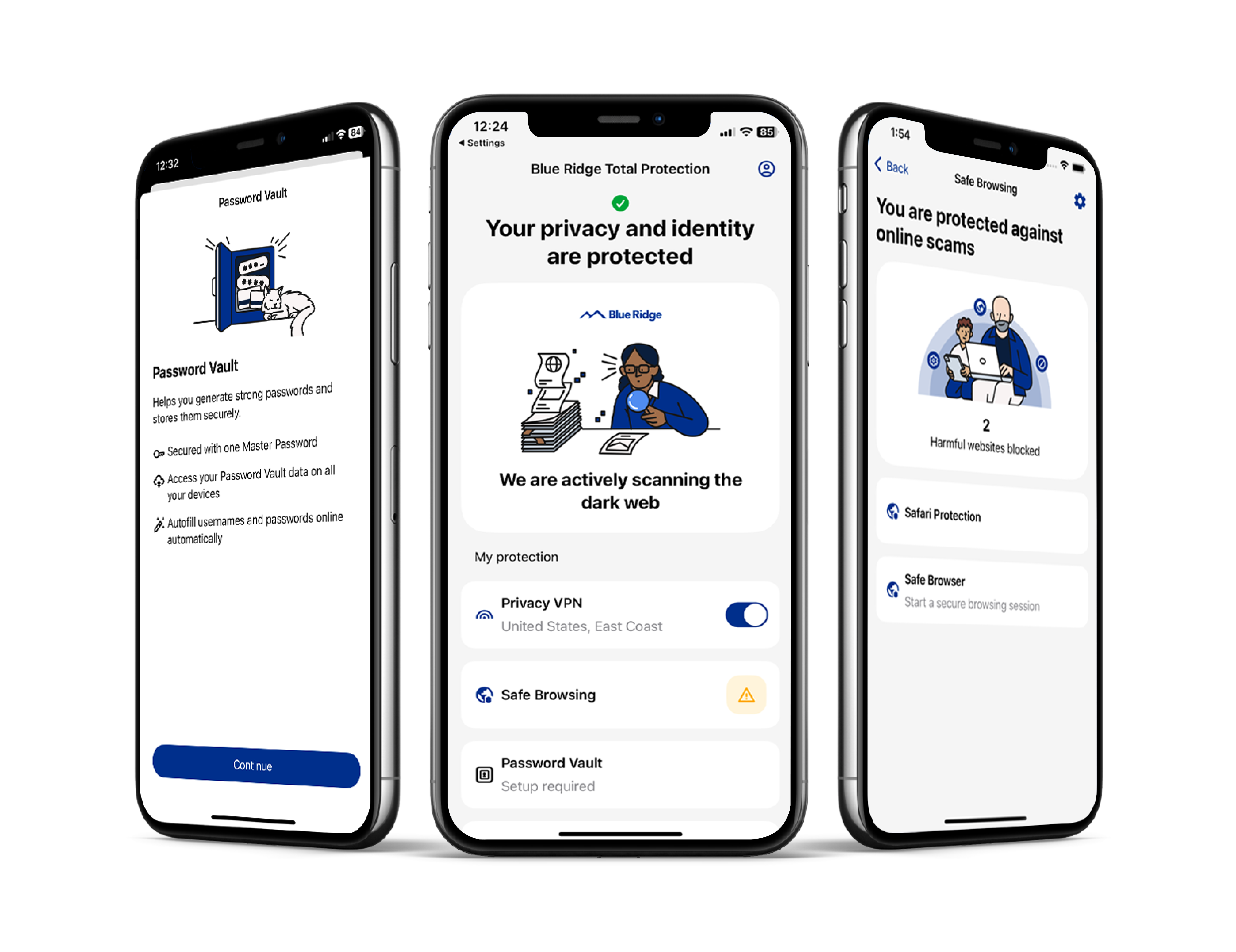 Blue Ridge Total Protection screen examples
