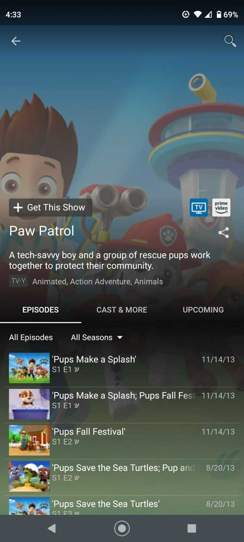 Series Info Screen in Blue Ridge Stream App