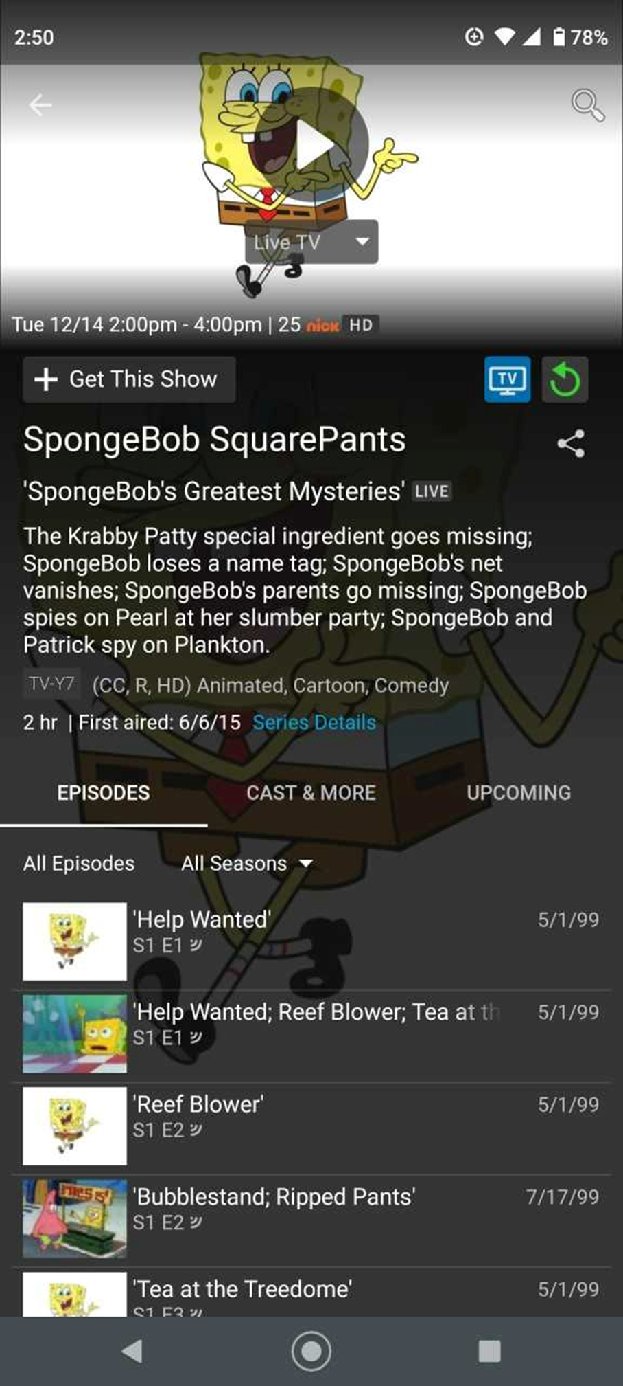 SOCU Episode Info Screen in Blue Ridge Stream App