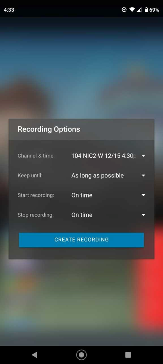 Recording Options in Blue Ridge Stream App